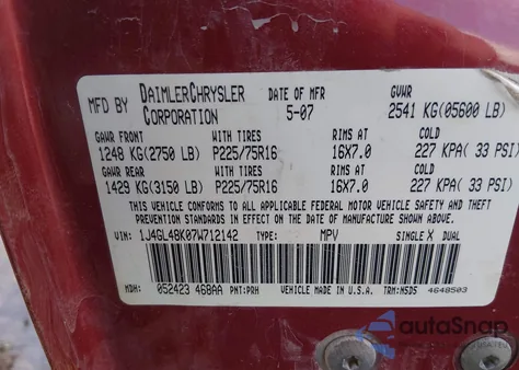 2007 Jeep Liberty Sport z USA, uszkodzony, nr VIN 1J4GL48K07W712142